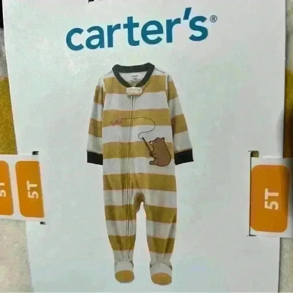 Carter's Toddler Sleepwear Close Footie 5T Bear/ Fishing Stripped Pattern Zipper - Picture 5 of 6